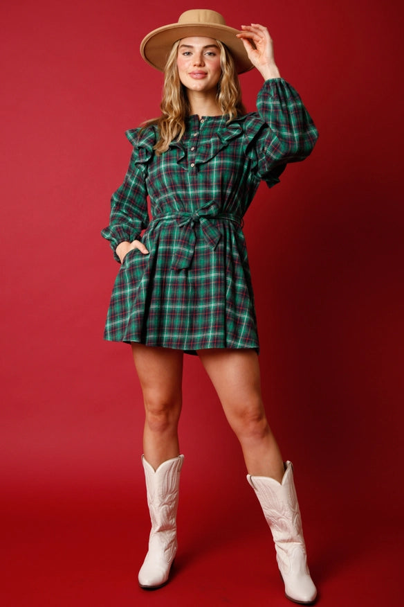 Plaid Ruffle Mini Dress