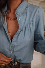 Chambray Collar Buttoned Blouse - Denim