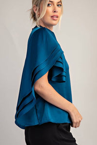 Satin Ruffle Top - Teal