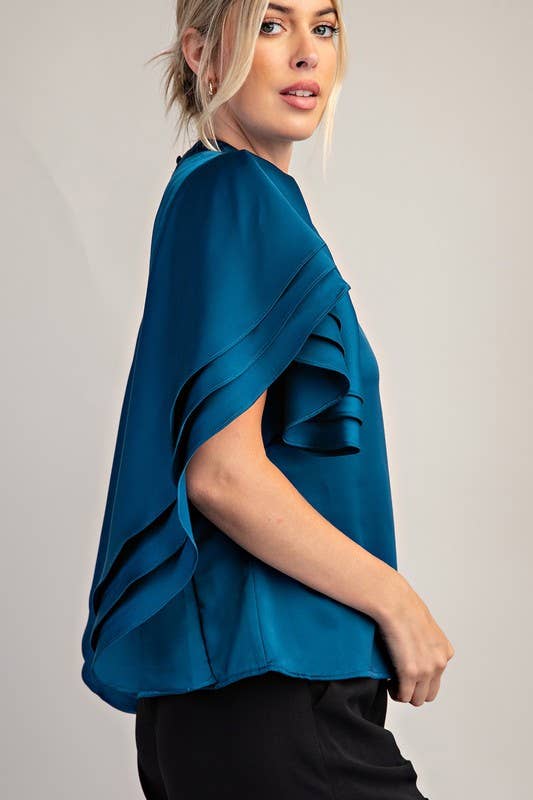Satin Ruffle Top - Teal