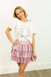 Christmas Tree Sequin Blouse - White