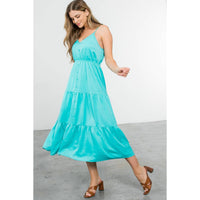Button Up Tiered Maxi Dress - Aqua