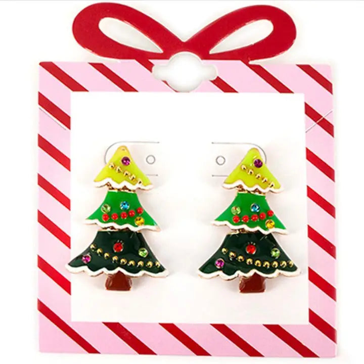 Tiered Christmas Tree Earrings - Green