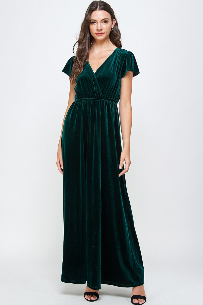 Velvet Tiered Dress - Forest Green