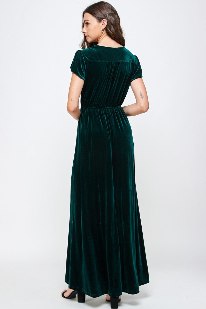 Velvet Tiered Dress - Forest Green
