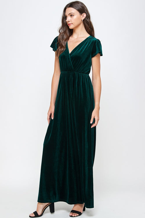 Velvet Tiered Dress - Forest Green
