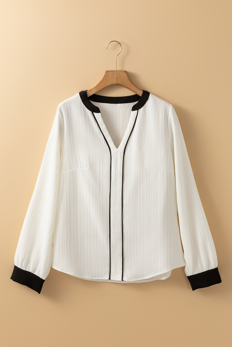 Textured V-Neck Blouse - White