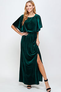 Velvet Tiered Dress - Forest Green