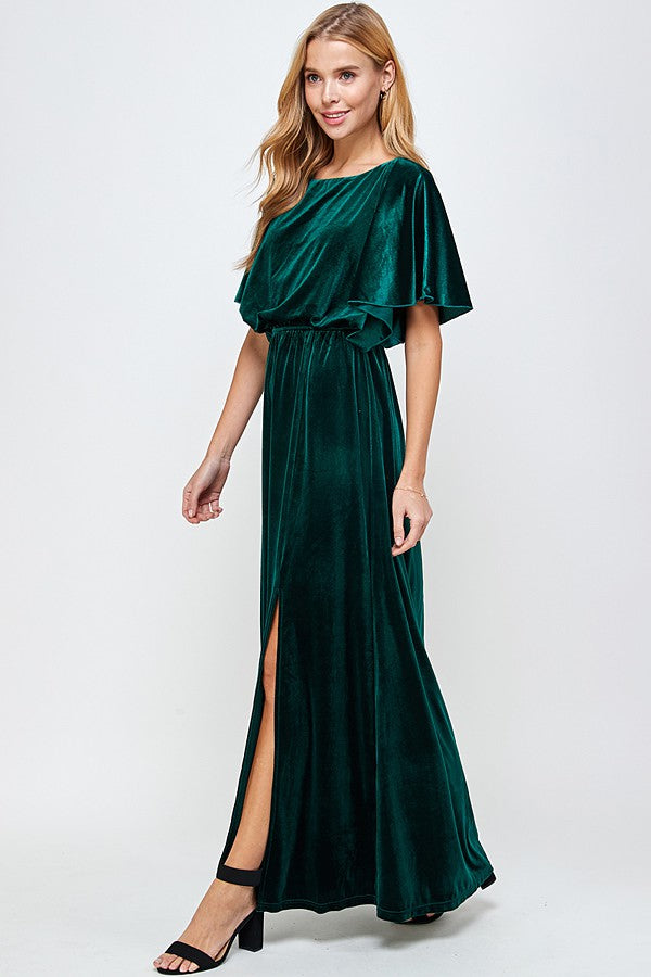 Velvet Tiered Dress - Forest Green