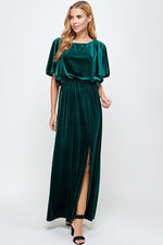 Velvet Tiered Dress - Forest Green