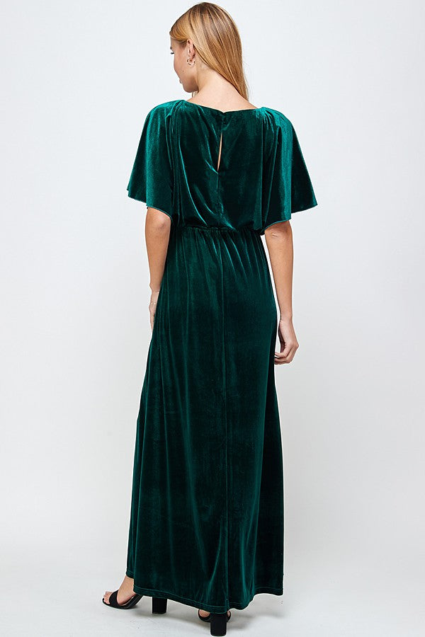 Velvet Tiered Dress - Forest Green