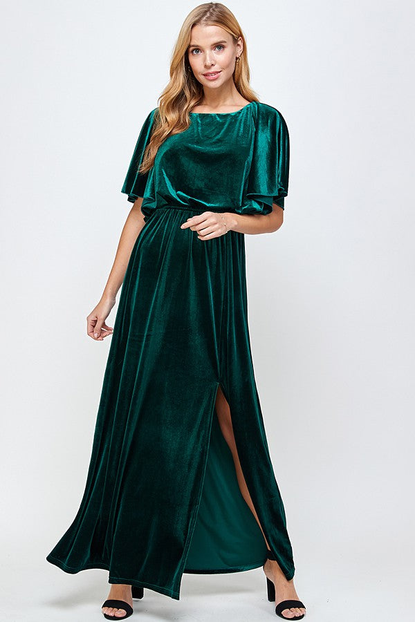 Velvet Tiered Dress - Forest Green