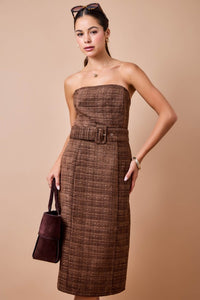 Strapless Tweed Midi Dress - Espresso