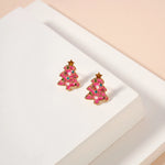 Christmas Tree Stud Earrings - Pink