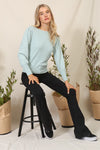 Crew Neck Puff Sleeve Sweater - Dusty Mint
