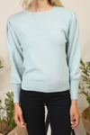 Crew Neck Puff Sleeve Sweater - Dusty Mint
