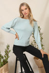 Crew Neck Puff Sleeve Sweater - Dusty Mint