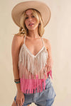 Wesley Studded Fringe Top - Pink Rodeo