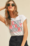 Merry Merry Merry Christmas Graphic Tee - White