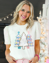 Christmas Tree Sequin Blouse - White