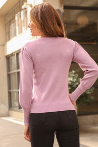 Crew Neck Puff Sleeve Sweater - Lavender