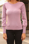 Crew Neck Puff Sleeve Sweater - Lavender