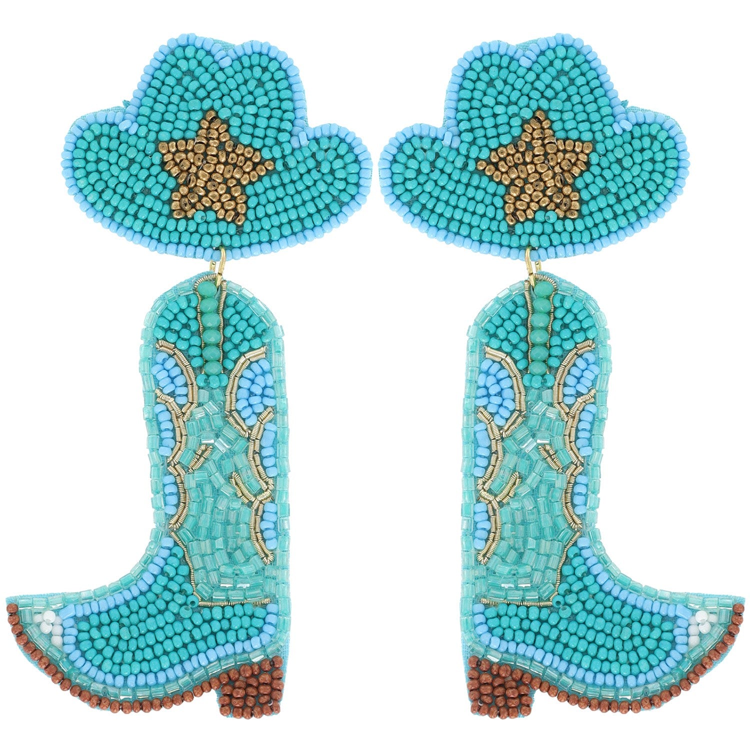 Dollys Boots Beaded Earrings - Turquoise Rodeo Outfit