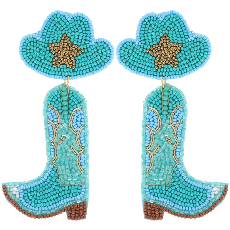 Dollys Boots Beaded Earrings - Turquoise Rodeo Outfit