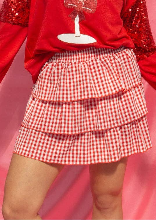 Gingham Ruffle Skort - Red