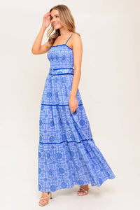 Belted Woven Maxi Dress - Blue