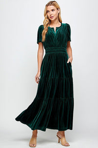 Velvet Tiered Dress - Forest