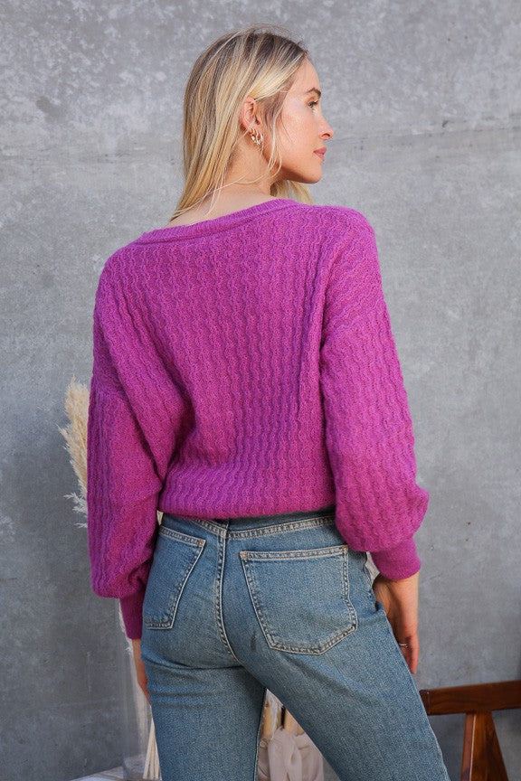 Cable Knit Sweater - Magenta