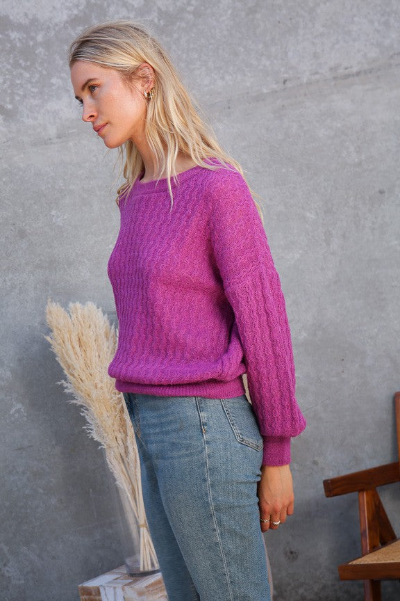 Cable Knit Sweater - Magenta