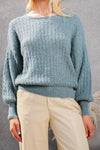 Cable Knit Sweater - Teal Green