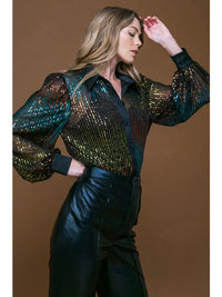 Sequin Button Up Blouse