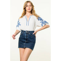 Embroidered Puff Sleeve Top - White