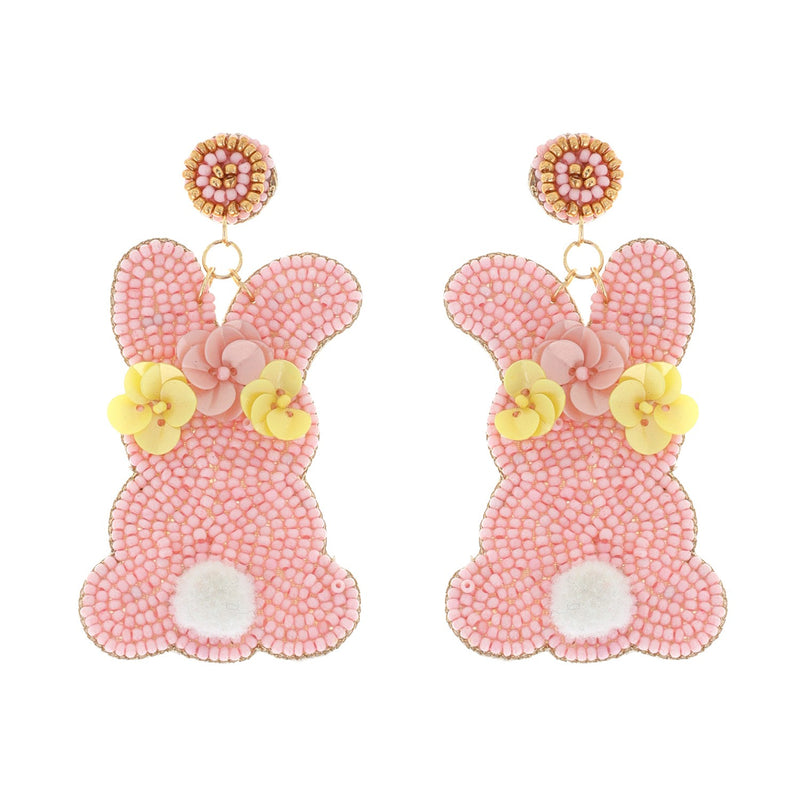 Bunny Beaded Earrings - Pink