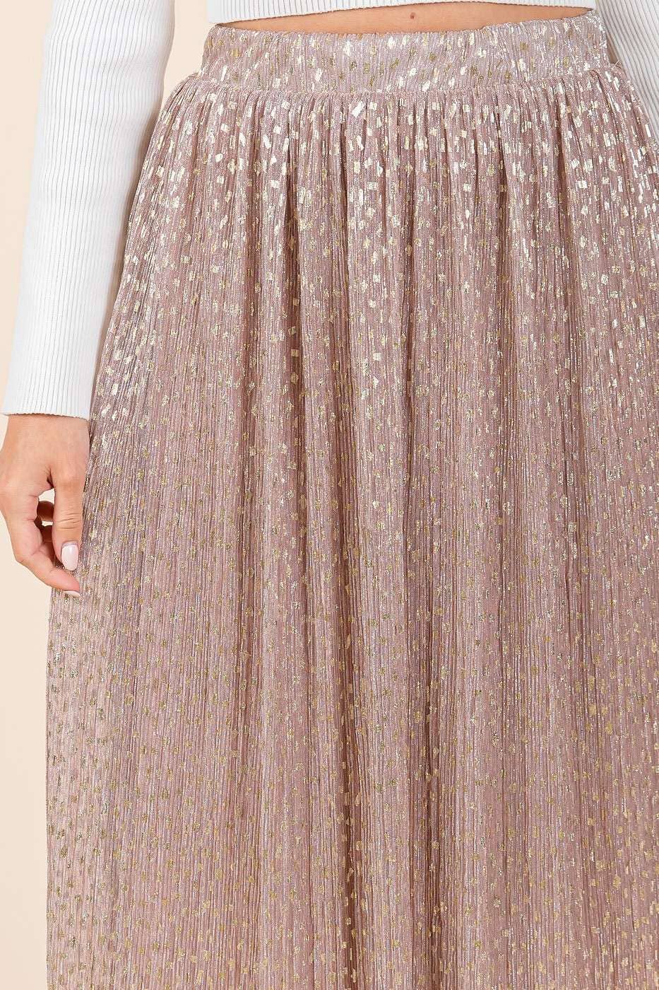 Metallic Midi Skirt - Blush