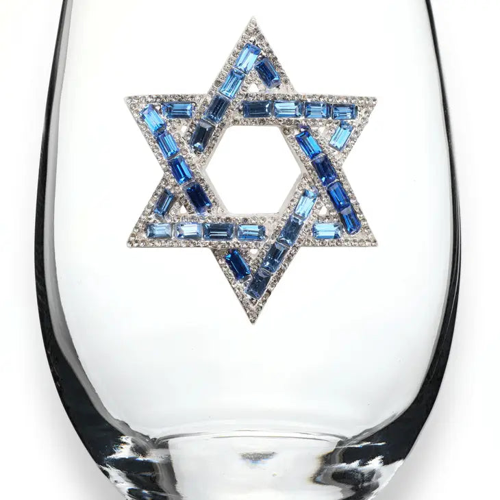 Jeweled Stemless Wine Glass - Star Of David