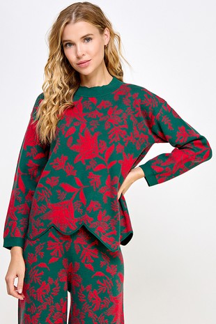 Jacquard Sweater Top - Red