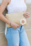 Daisy Straw Clutch Wristlet - Sand