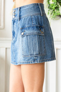 Mid Rise Denim Cargo Mini Skirt