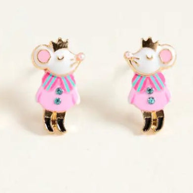 Nutcracker Mouse Stud Earrings - Mini Pink