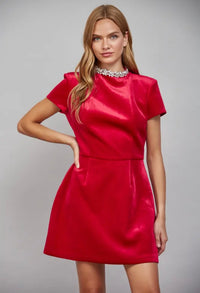 Rhinestone Velvet Mini Dress - Red