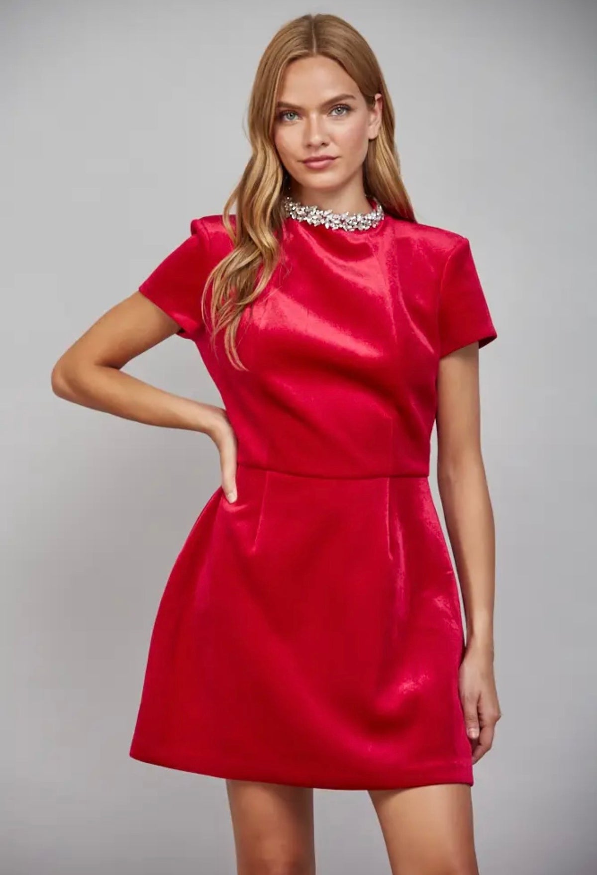 Rhinestone Velvet Mini Dress - Red