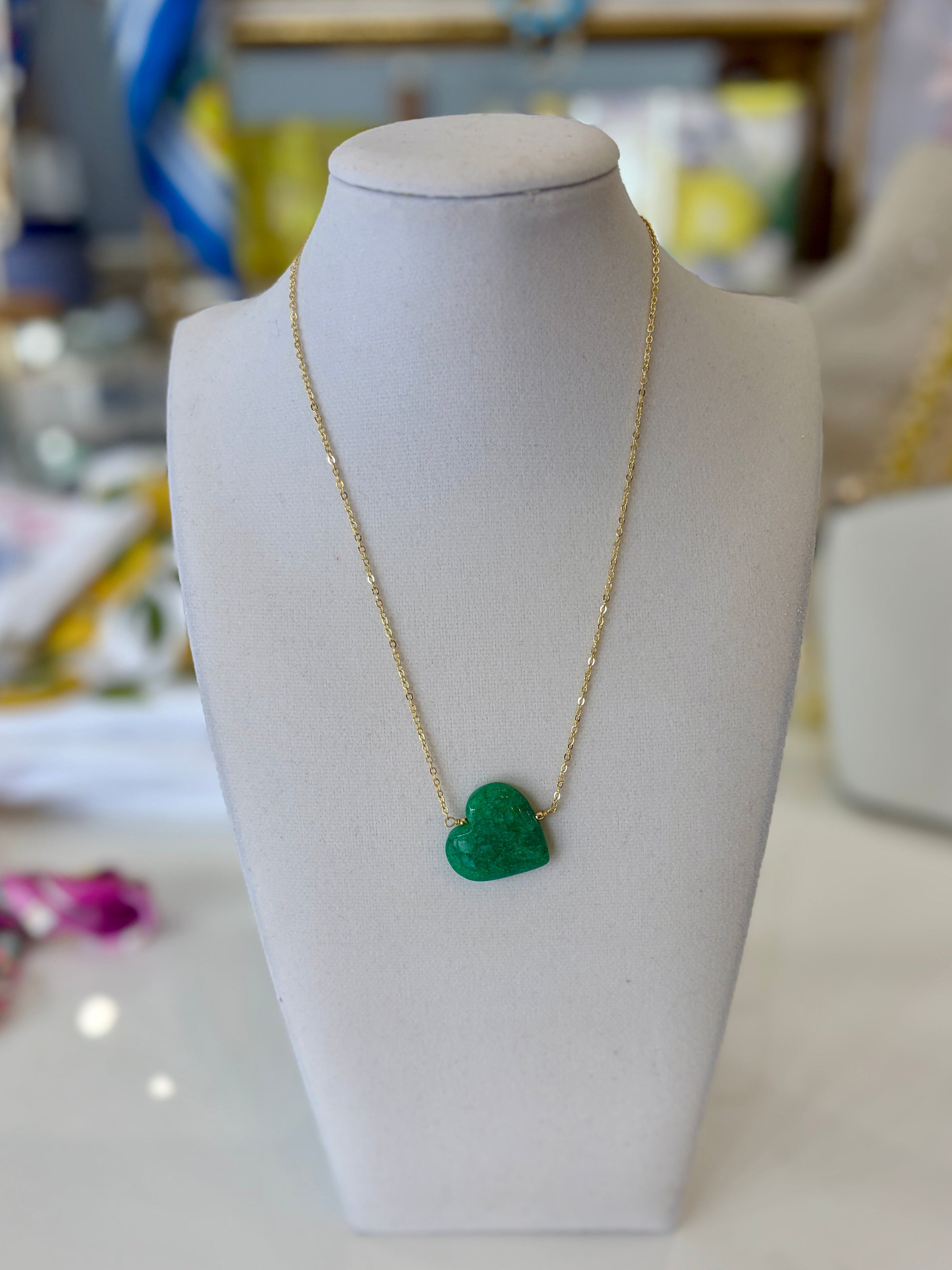 Heart Pendant Necklace - Emerald