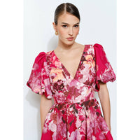 Floral Puff Sleeve Mini Dress - Floral Red