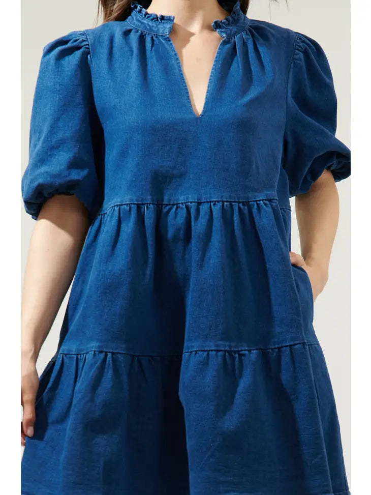 Wishful Blue Denim Dress for Women Sleeveless Babydoll Button Down Sho –  Lookbook Store