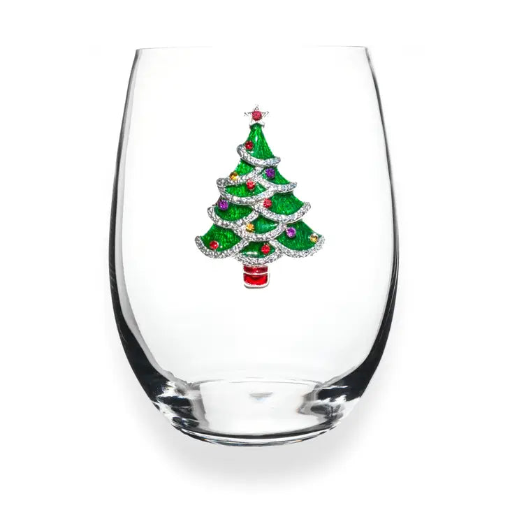Jeweled Stemless Wine Glass - Christmas Tree