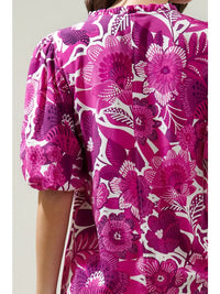 Floral Orchid Purple Puff Sleeve Blouse